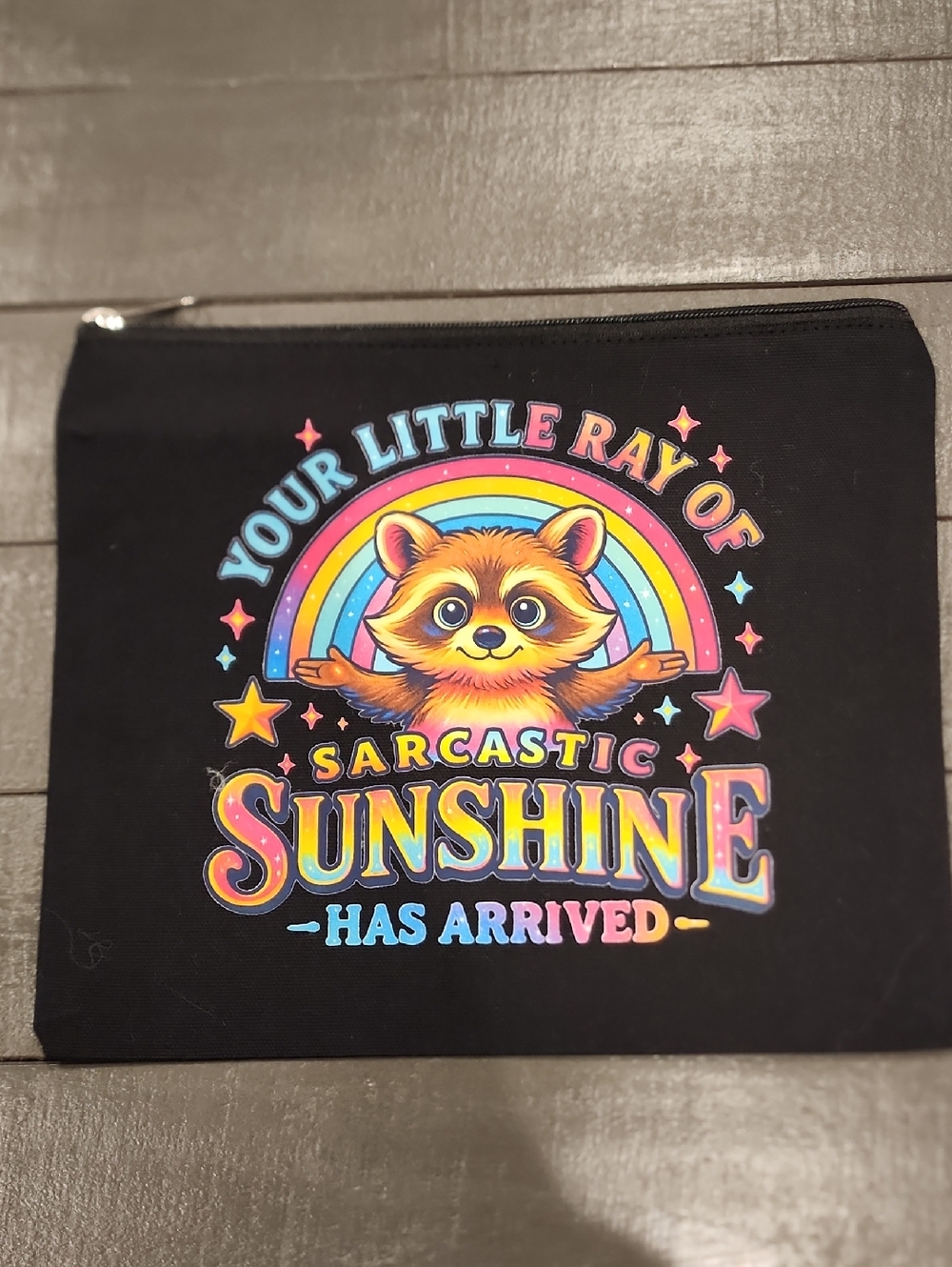 Handmade Canvas Cosmetic Pouch Sarcastic Sunshine Raccoon Bag | Funny Makeup Bag